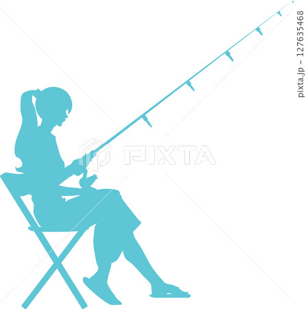 釣りをする女性のシルエットイラスト	 127635468
