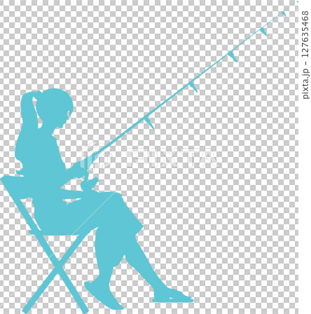 釣りをする女性のシルエットイラスト	 127635468