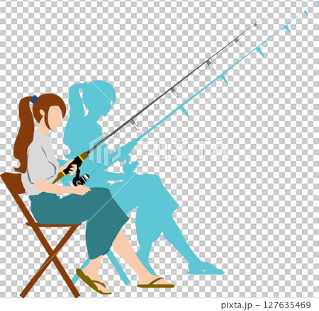 釣りをする女性のシルエットイラスト 釣りをする女性のシルエットイラスト 127635469
