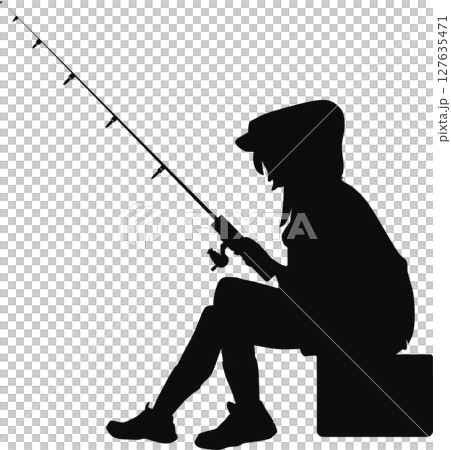 釣りをする女性のシルエットイラスト	 127635471