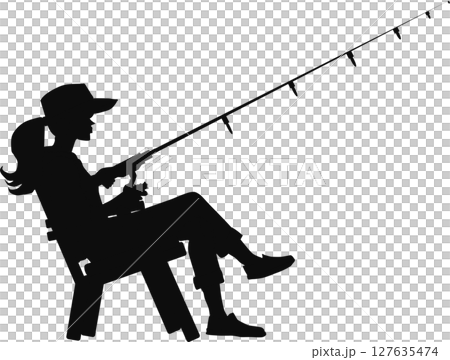Silhouette illustration of a woman fishing Silhouette illustration of a woman fishing 127635474