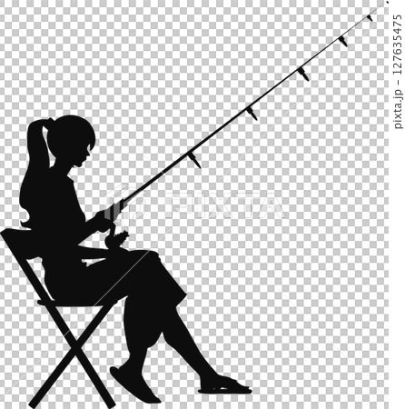 釣りをする女性のシルエットイラスト 釣りをする女性のシルエットイラスト 127635475
