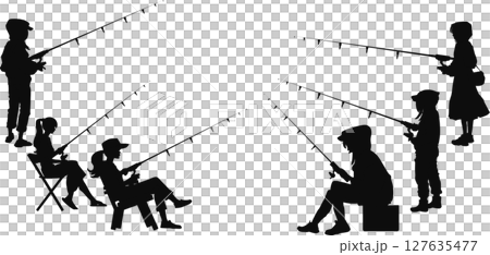Silhouette illustration of a woman fishing 127635477