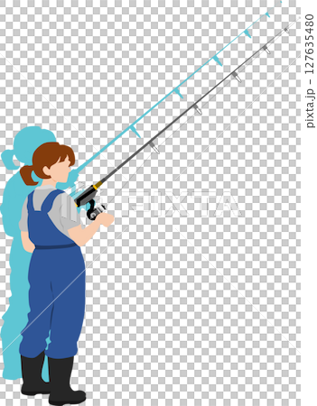 Silhouette illustration of a woman fishing 127635480