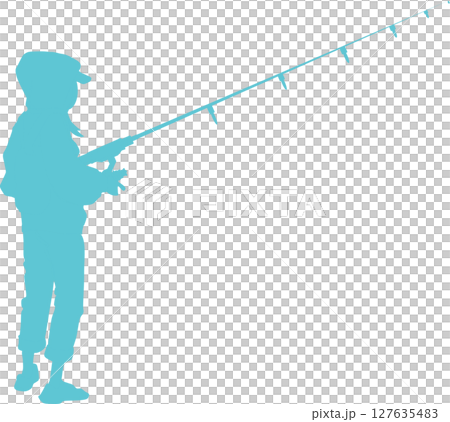一名婦女在釣魚的剪影插圖 一名婦女在釣魚的剪影插圖 127635483