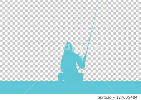 一名婦女在釣魚的剪影插圖 一名婦女在釣魚的剪影插圖 127635484