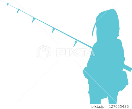 釣りをする女性のシルエットイラスト 釣りをする女性のシルエットイラスト 127635486