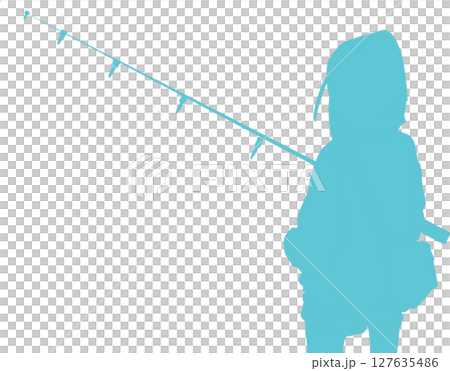 Silhouette illustration of a woman fishing Silhouette illustration of a woman fishing 127635486