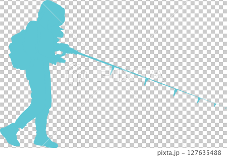 釣りをする女性のシルエットイラスト	 127635488