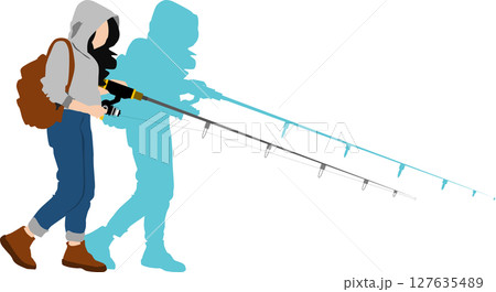 釣りをする女性のシルエットイラスト 釣りをする女性のシルエットイラスト 127635489