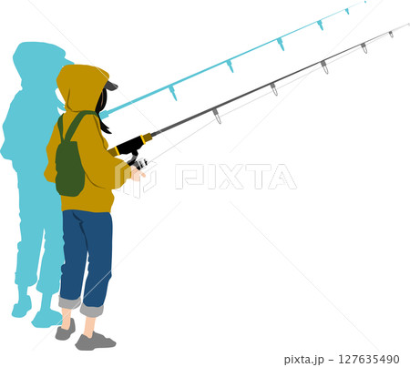 釣りをする女性のシルエットイラスト 釣りをする女性のシルエットイラスト 127635490