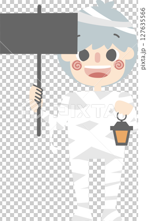 happy halloween holiday festival with boy wearing mummy costume holding blank sign, flat png illustration cartoon character design happy halloween holiday festival with boy wearing mummy costume holding blank sign, flat png illustration cartoon character design 127635566