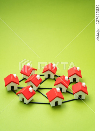 Houses connected by lines form a community. Unity and organization 127635829