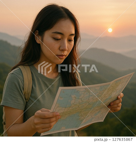 Mountain sunrise, 地図片手に旅する夜明けの山頂 127635867