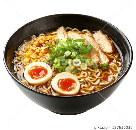 Chinese noodle in black bowl transparent PNG clipart isolated on white background. Chinese noodle in black bowl transparent PNG clipart isolated on white background. 127636039