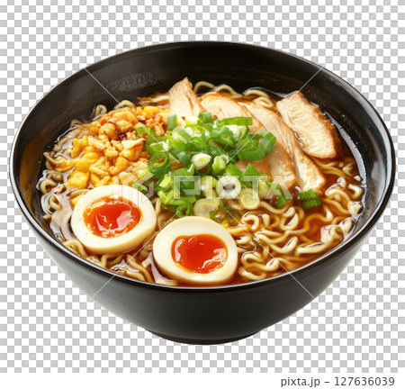 Chinese noodle in black bowl transparent PNG clipart isolated on white background. Chinese noodle in black bowl transparent PNG clipart isolated on white background. 127636039