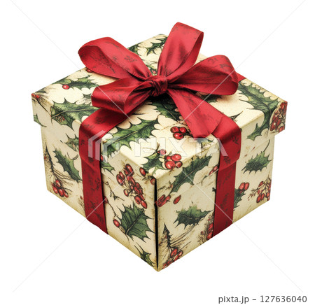 Christmas vintage gift box transparent PNG clipart isolated on white background. Christmas vintage gift box transparent PNG clipart isolated on white background. 127636040