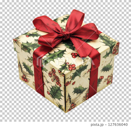 Christmas vintage gift box transparent PNG clipart isolated on white background. Christmas vintage gift box transparent PNG clipart isolated on white background. 127636040