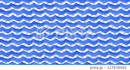 Blue waves seamless pattern in blue-and-white Delftware style for textile, souvenirs, postcards, kitchen decor, or branding with a nostalgic, romantic 127636082