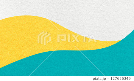 Abstract white yellow cyan texture paper background, wavy layers. Template copy space for banner, presentation 127636349