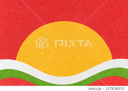 Red textured paper background with yellow circle for copy space and white, green waves for banner, presentation Red textured paper background with yellow circle for copy space and white, green waves for banner, presentation 127636351