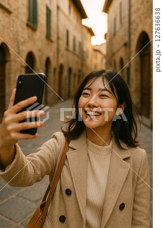 Golden streets, ヨーロッパ風の石畳で微笑む旅の午後 127636638