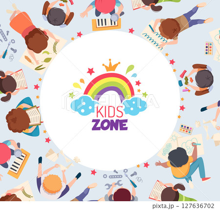 Kids top view. playground zone for kids. background in circle shape 127636702