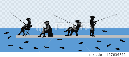 Silhouette illustration of a woman fishing Silhouette illustration of a woman fishing 127636732