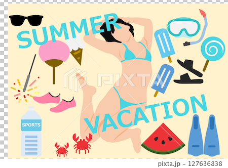 一位女士在海灘上享受暑假的插圖（在海裡游泳） 127636838