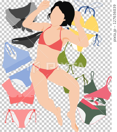 一位女士在海灘上享受暑假的插圖（在海裡游泳） 127636839