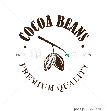 cocoa logo,cocoa bean,cocoa tree,cocoa branches and leaves,chocolate mix on white background,vintage,modern,simple,minimalist icon illustration template design vector 127637092