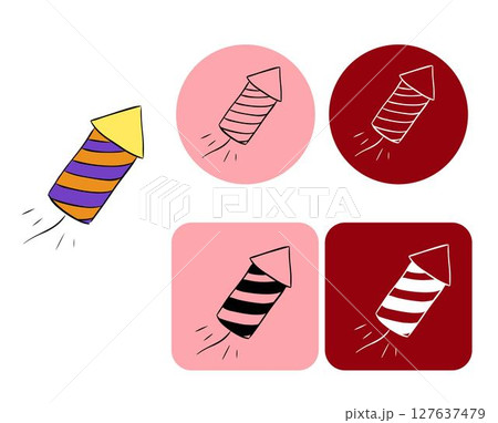 Firecracker logotype. Vector graphic line ink illustration. Doodle cracker for holiday messages, greetings, Internet, advertising. Banner, poster, wrapping paper, sticker, modern textile design. 127637479