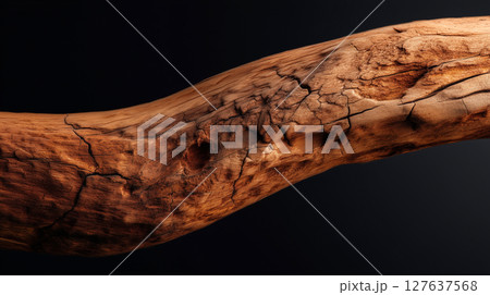 一本の枯れ枝と黒背景のコントラスト|乾いた質感が際立つ自然物の静物アート 一本の枯れ枝と黒背景のコントラスト|乾いた質感が際立つ自然物の静物アート 127637568