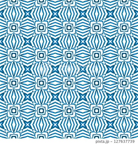 Watercolor ikat repeating tile border. Blue 127637739