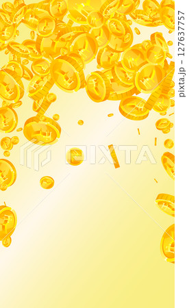 Indian rupee coins falling. Scattered gold INR Indian rupee coins falling. Scattered gold INR 127637757