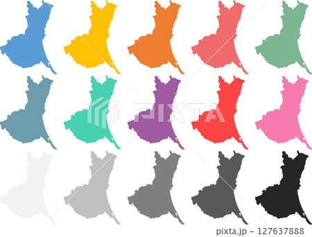 日本地図のグラフィック素材イラスト(茨城)セット	 127637888