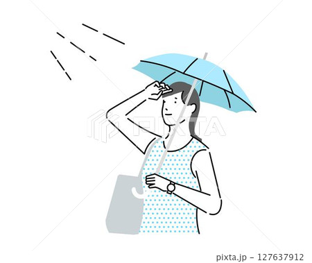 太陽の日差しを浴びる女性ー夏ー日傘で紫外線から肌を守るー人物のイラスト素材 太陽の日差しを浴びる女性ー夏ー日傘で紫外線から肌を守るー人物のイラスト素材 127637912