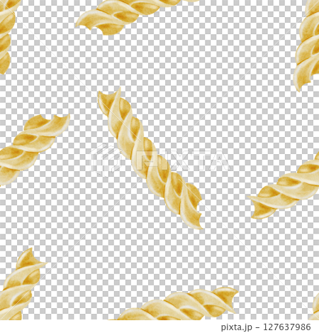 Pasta fusilli watercolor seamless pattern. Hand drawn italian macaroni on white background. Food clip art. Ideal for pasta packaging, restaurant menus and posters Pasta fusilli watercolor seamless pattern. Hand drawn italian macaroni on white background. Food clip art. Ideal for pasta packaging, restaurant menus and posters 127637986
