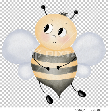 Bee cartoon watercolor. Hand drawn cute bumblebee on isolated white background. Clip art insect. Ideal for children's educational cards, posters and organic honey labels Bee cartoon watercolor. Hand drawn cute bumblebee on isolated white background. Clip art insect. Ideal for children's educational cards, posters and organic honey labels 127638100