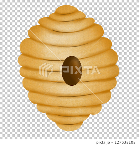 Beehive watercolor. Hand drawn bee house with flowers on isolated white background. Clip art of bumblebee dwelling. Ideal for honey shop design, natural cosmetics and bee products 127638108