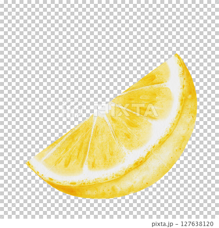 Lemon watercolor. Hand drawn tropical sour fruit. Clip art of juicy yellow lime. Half of citrus on isolated white background. Ideal for logo and packaging of natural cosmetics, household chemicals and 127638120