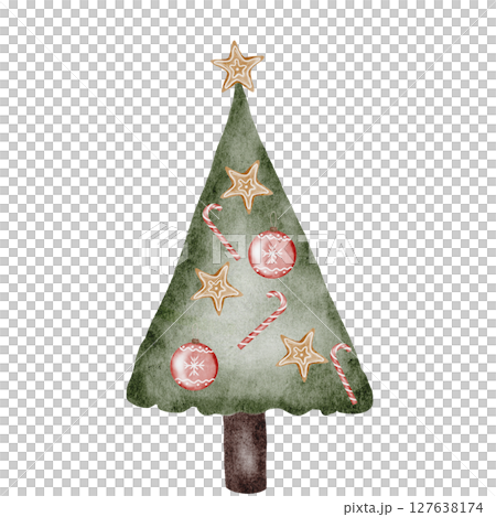Christmas tree cartoon. Watercolor drawing of christmas symbol on isolated white background. Clip art of pine tree for design of cards and invitations. New Year 2025 design Christmas tree cartoon. Watercolor drawing of christmas symbol on isolated white background. Clip art of pine tree for design of cards and invitations. New Year 2025 design 127638174