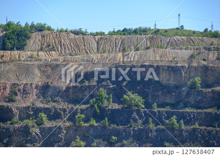 Heaps of tailings and mine dumps in Bor, Eastern Serbia, large copper mine owned by Chinese mining company Zijin Mining Group 127638407