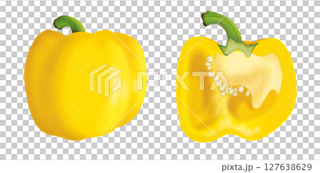 A single yellow pepper, a pepper cut in half, an image of summer vegetables, clip art, illustration, png, background transparent A single yellow pepper, a pepper cut in half, an image of summer vegetables, clip art, illustration, png, background transparent 127638629