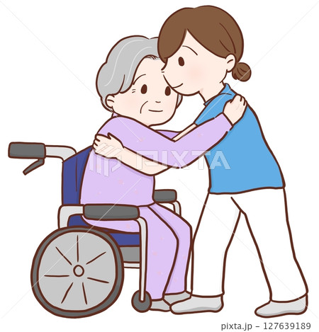 移乗介助する介護士と高齢女性(カラー) 移乗介助する介護士と高齢女性(カラー) 127639189