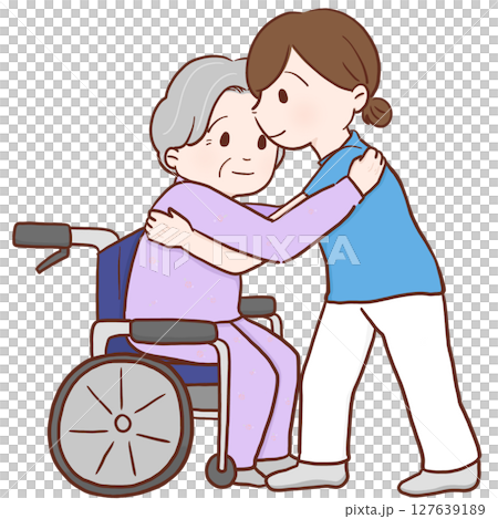移乗介助する介護士と高齢女性(カラー) 移乗介助する介護士と高齢女性(カラー) 127639189