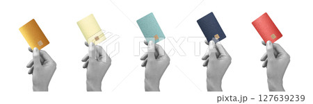 A hand holding a credit card, showcasing a unique, fashionable design. Symbolizing modern finance, A hand holding a credit card, showcasing a unique, fashionable design. Symbolizing modern finance, 127639239