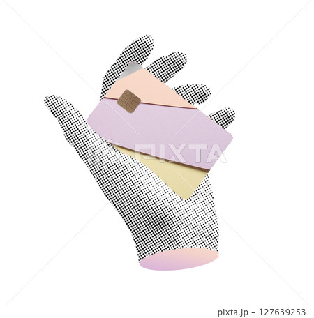 Bank card held in feminine hand. Smart, elegant, and modern design showcasing plastic card for 127639253