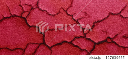 Rosso Levanto stone with organic crack web on vibrant textured red surface 127639635