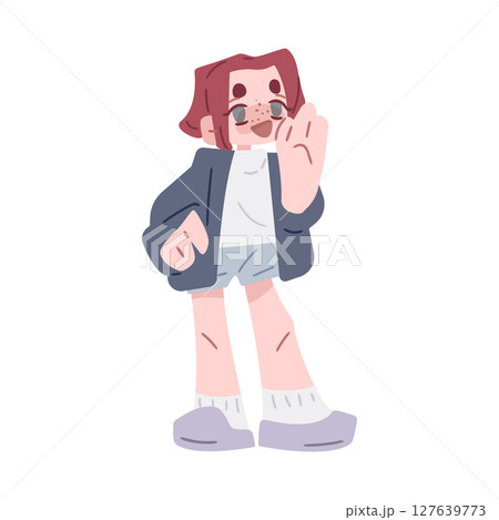 Cartoon Character Waving Hand 127639773